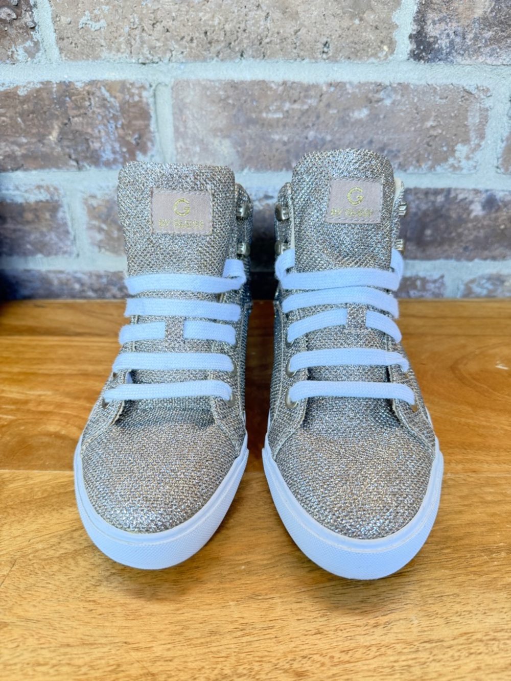 G by Guess Metallic Gold High-Top Glitter Sneakers